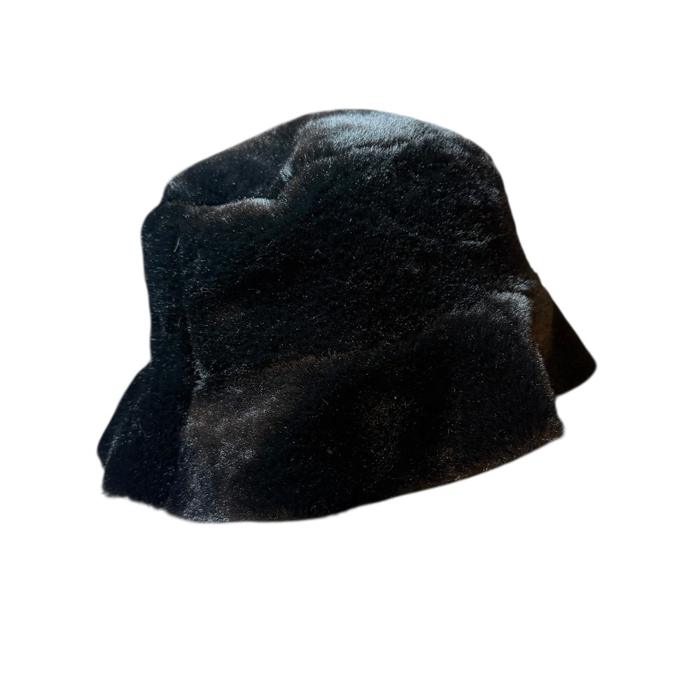 Steve Madden Faux Fur Bucket Hat Black Reversible Winter Warm Cozy New